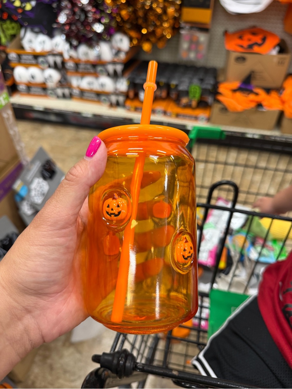 Viral Dollar tree Halloween Orange Pumpkin glass Can Tumbler with Straw